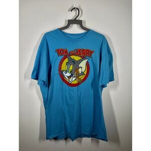 Tom and Jerry Cartoon Character Graphic Print Short Sleeve T-Shirt‎ XL